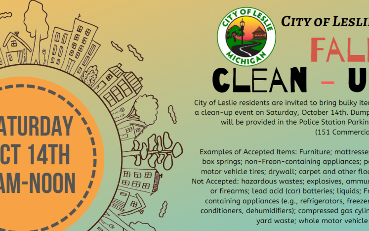 CLEAN UP DATE IS 10/14/2023 8AM-NOON